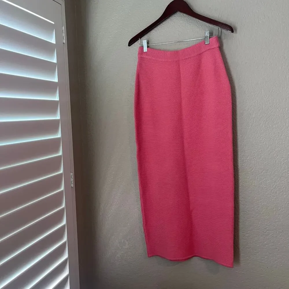 Sabo Designed in Australia Knit Maxi Skirt Pink Waffle Knit Elastic Medium